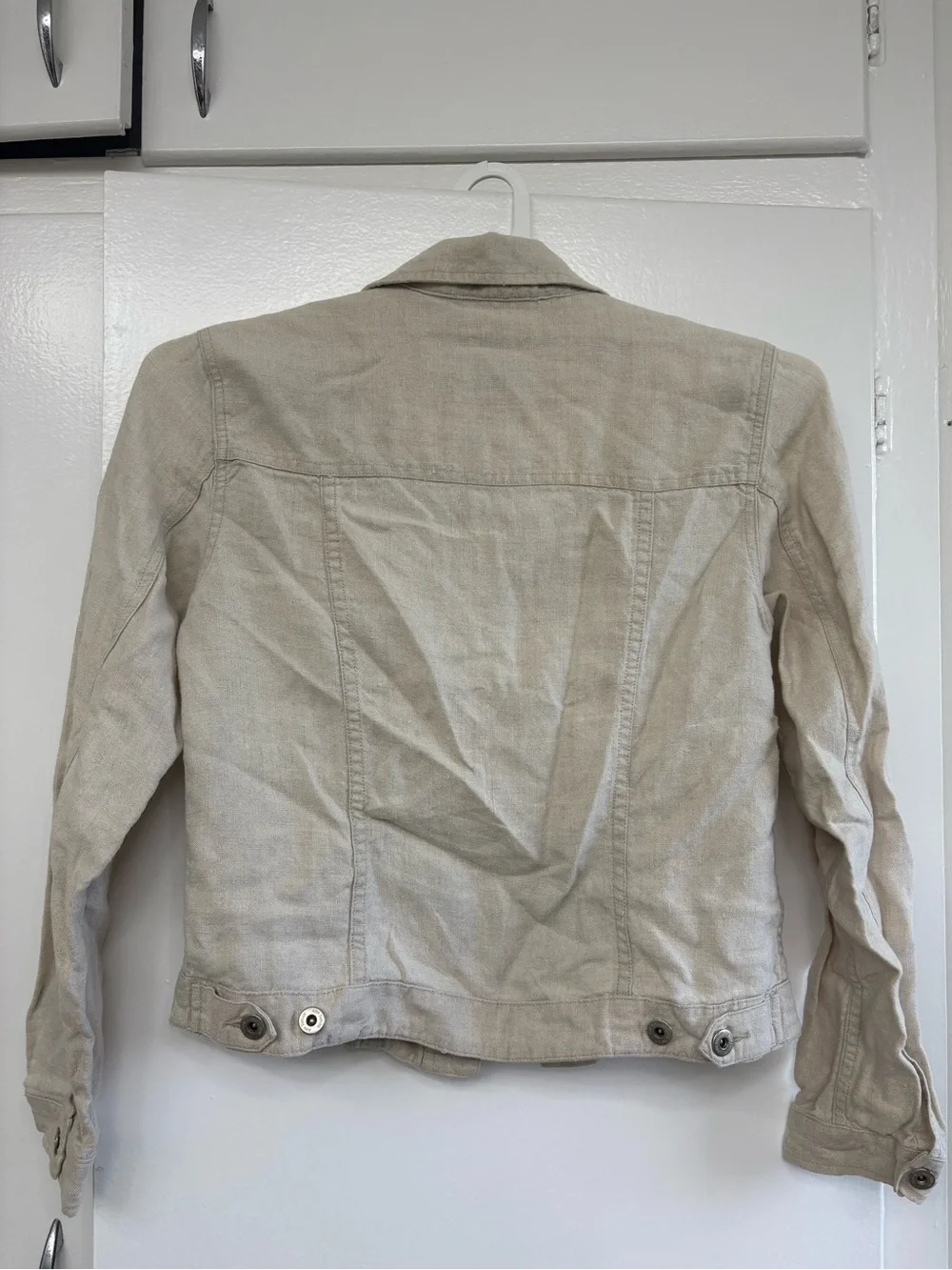 Ann Taylor Light Cream Denim Jacket with Pocket Flaps